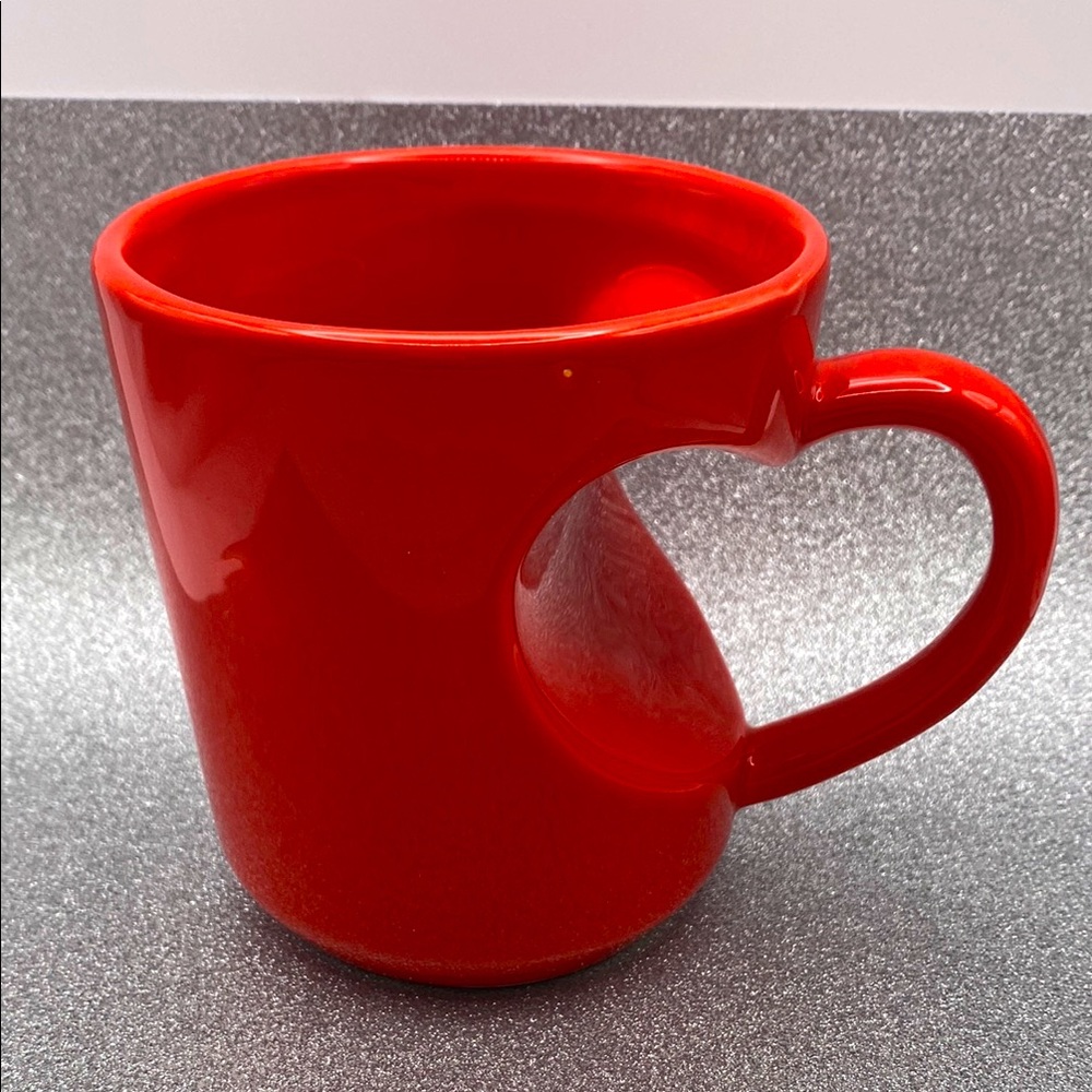 Vibrant Red Inner Cut Heart Handle Valentines Day Stoneware Mug